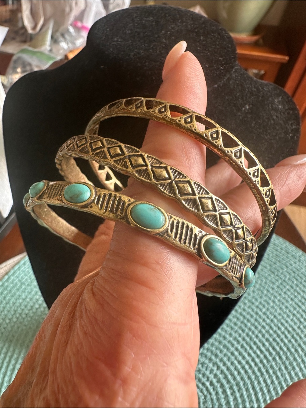 Lucky Brand Gold-Tone Bangle Set with Turquoise Accents